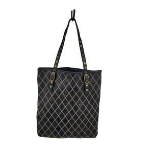 Black Gold Contrast Stitching Quilted Tote Shoulder Bag Studded Steampunk Granny